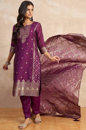 Purple women kurta pant dupatta set