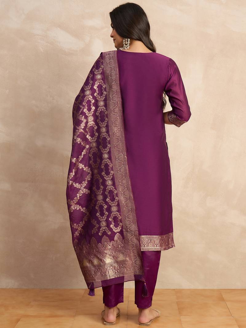 Purple women kurta pant dupatta set
