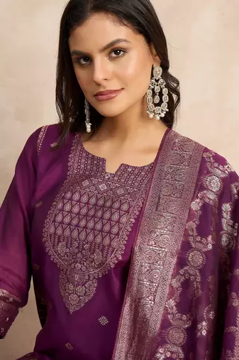 Purple women kurta pant dupatta set