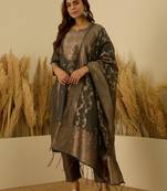 Grey women kurta pant dupatta set