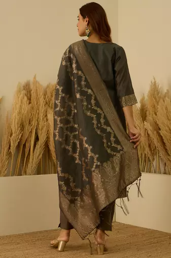 Grey women kurta pant dupatta set