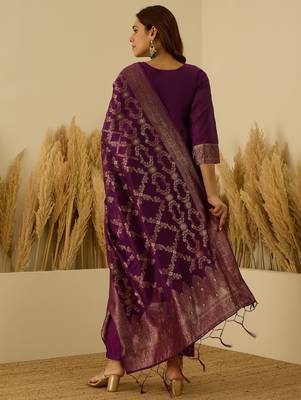 Purple women kurta pant dupatta set 2