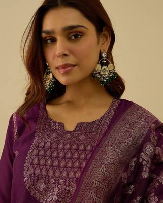 Purple women kurta pant dupatta set 3