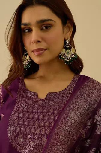 Purple women kurta pant dupatta set