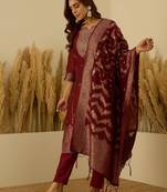 Red women kurta pant dupatta set