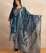 Teal-blue women kurta pant dupatta set