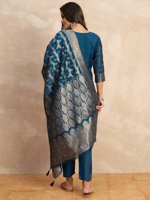 Teal-blue women kurta pant dupatta set 2