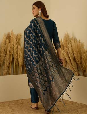 Teal-blue women kurta pant dupatta set 2
