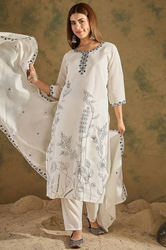 White women kurta pant dupatta set