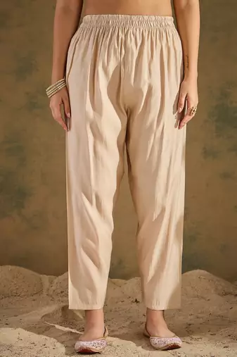 Beige women kurta pant dupatta set