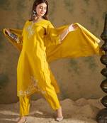 Yellow women kurta pant dupatta set