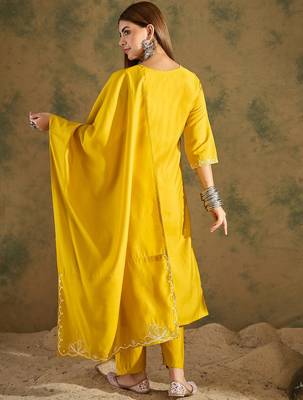 Yellow women kurta pant dupatta set 2