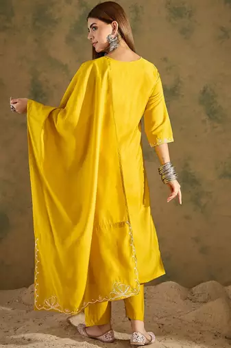 Yellow women kurta pant dupatta set