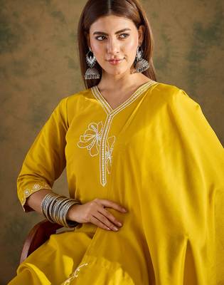 Yellow women kurta pant dupatta set 3