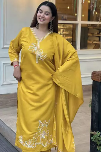 Yellow women kurta pant dupatta set