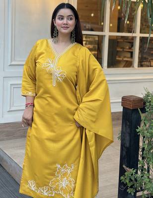 Yellow women kurta pant dupatta set 2