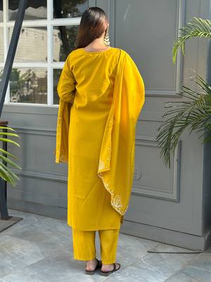 Yellow women kurta pant dupatta set 2