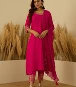 Pink women kurta pant dupatta set