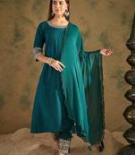 Teal women kurta pant dupatta set