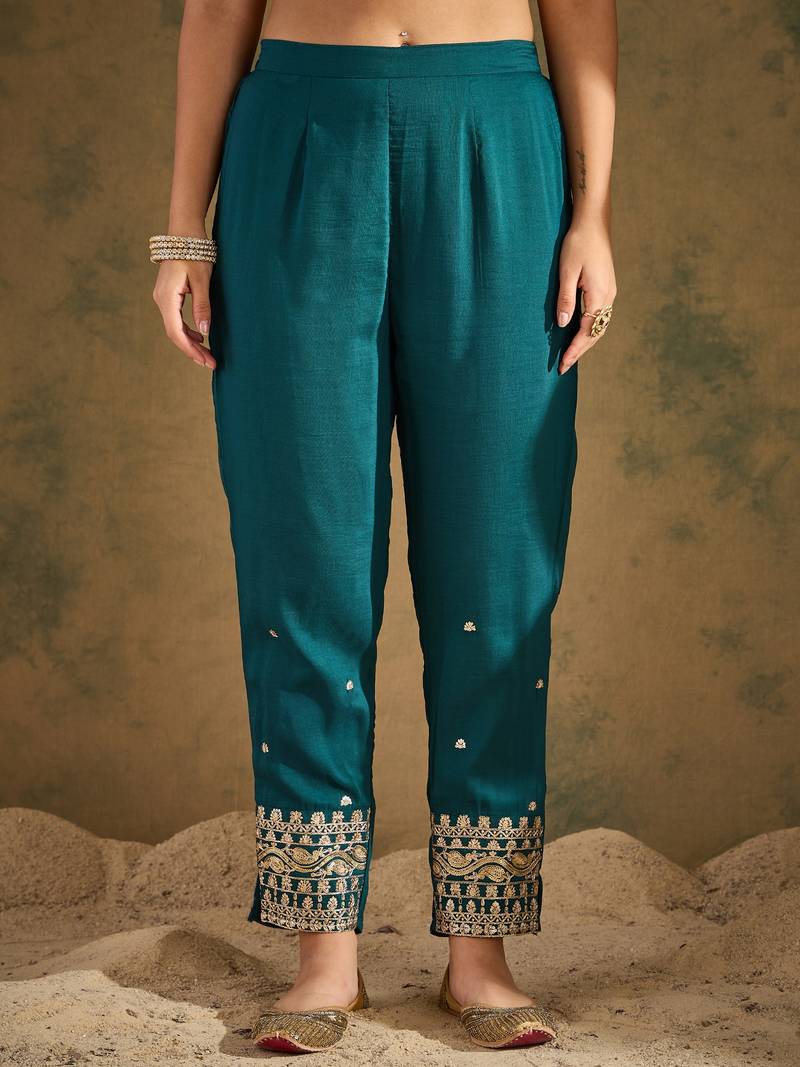 Teal women kurta pant dupatta set