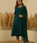 Teal women kurta pant dupatta set