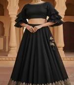 Black Lehenga with Ruffled Sleeve crop top Blouse