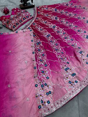 pink chinon sequins embroidered lehenga set choli with dupatta with dupatta 9