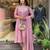 onion pink embroidered chinnon kurti set with viscose bottom & dupatta