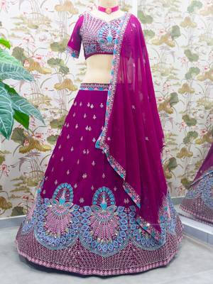 Majestic Wine Purple Peacock Embroidered Lehenga Choli 6