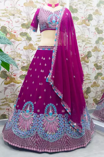 Majestic Wine Purple Peacock Embroidered Lehenga Choli