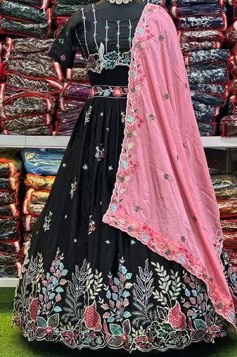Elegant Floral Embroidered Black Lehenga Choli