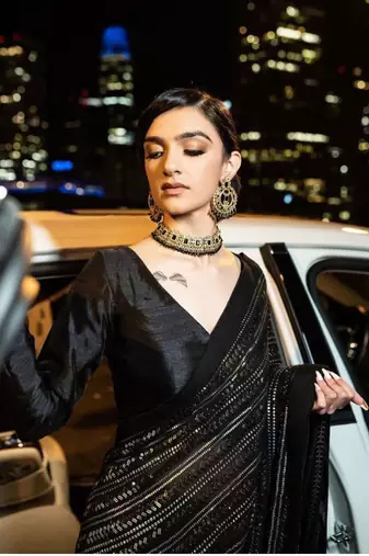 Black Color Shimmering Sequins Georgette Saree