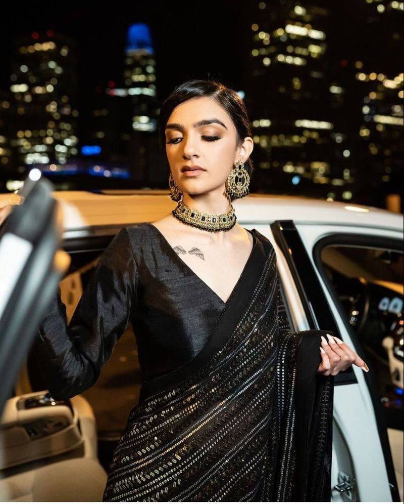 Black Color Shimmering Sequins Georgette Saree