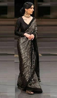 Black Color Shimmering Sequins Georgette Saree 2