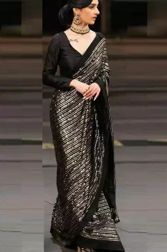 Black Color Shimmering Sequins Georgette Saree