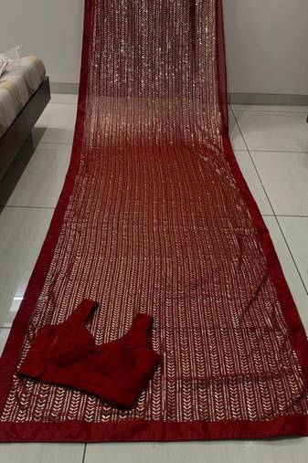Maroon Color Shimmering Sequins Georgette Saree