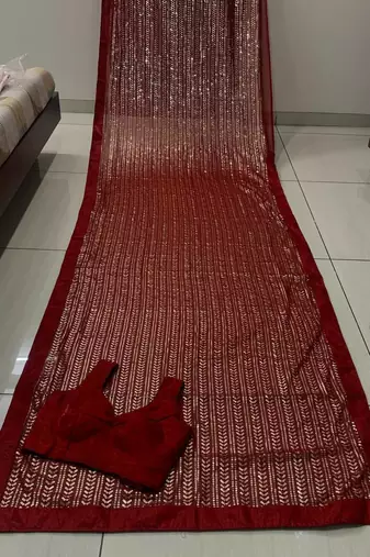 Maroon Color Shimmering Sequins Georgette Saree