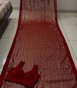 Maroon Color Shimmering Sequins Georgette Saree