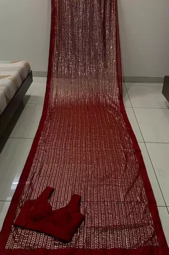 Maroon Color Shimmering Sequins Georgette Saree