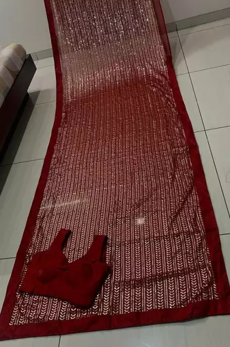 Maroon Color Shimmering Sequins Georgette Saree