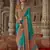 Turquoise silk blend printed saree with unstitched blouse piece