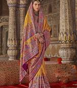 Mustard silk printed saree with unstitched blouse piece