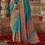 Turquoise silk printed saree with unstitched blouse piece