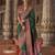 Dark green silk printed saree with unstitched blouse piece