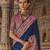 Navy blue silk printed saree with unstitched blouse piece