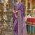 Purple silk printed saree with unstitched blouse piece
