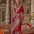 Red silk blend printed saree with unstitched blouse piece