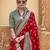 Red silk printed saree with unstitched blouse piece