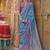 Blue silk printed saree with unstitched blouse piece