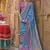 Blue silk blend printed saree with unstitched blouse piece